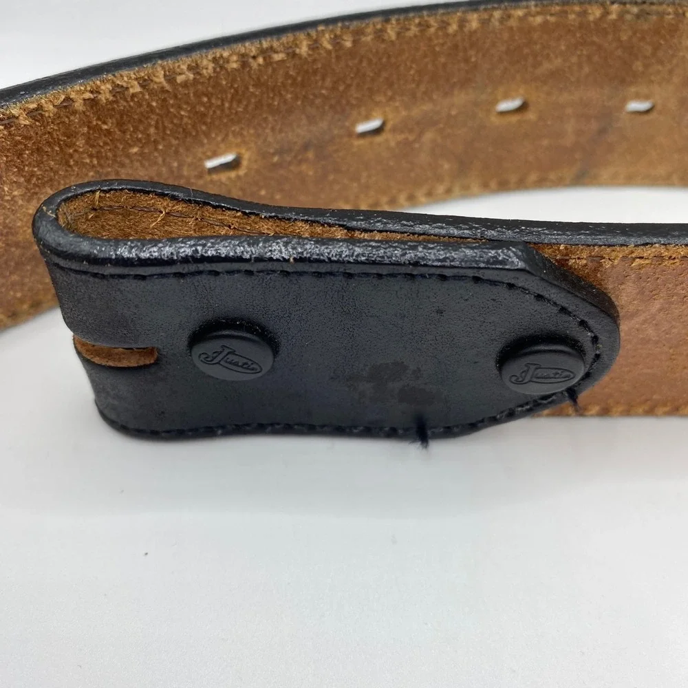 Justin Belt Mens 38 Black 242BK Western Floral Tooled Top Grain Cowhide USA Made